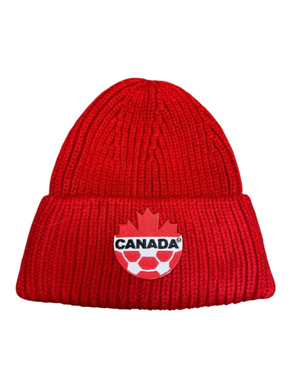 Canada Soccer Cuffed Knit Beanie Hat Red Toque Logo Patch Winter One Size